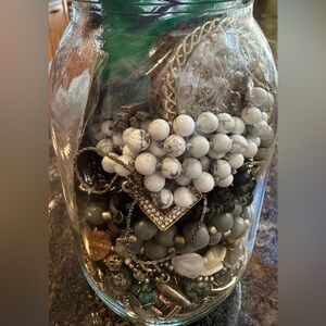 Large jewelry jar with gorgeous HIGH quality necklaces gold tones